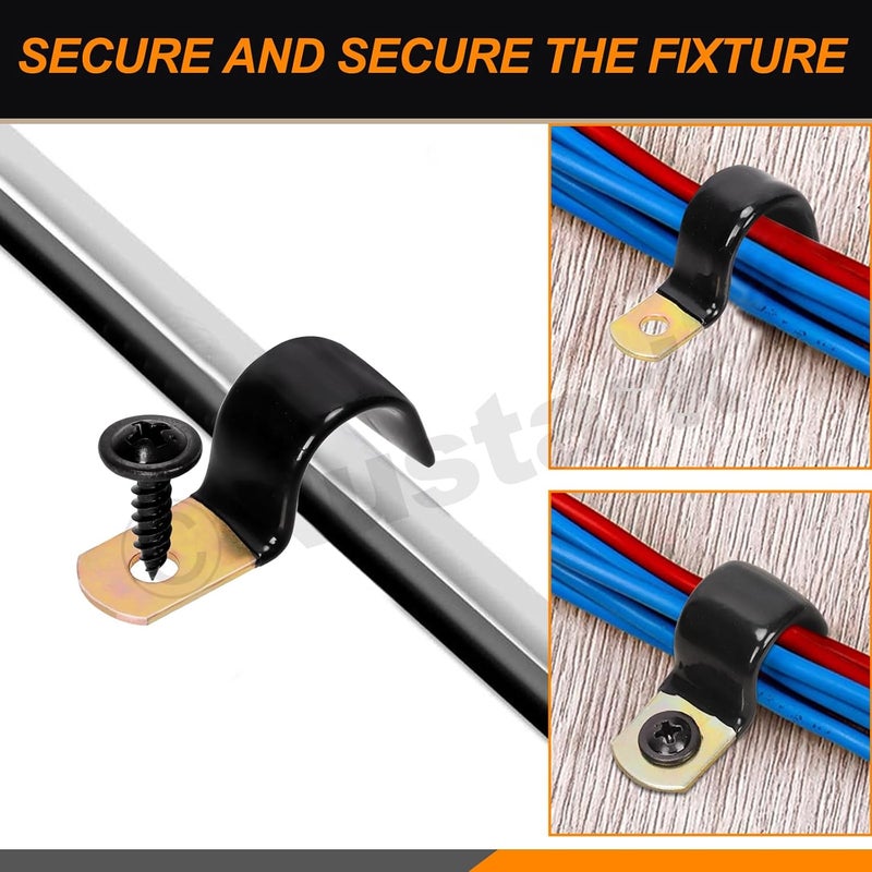 Rustark 40Pcs 7 Sizes Vinyl Coated Half Cable Clamps Assortment Kit with Screws Nuts Galvanized Wire Clamps Zinc Cable Clamp Cushioned Insulated Clamp for Wiring Tubes Cord Installation - Image 5